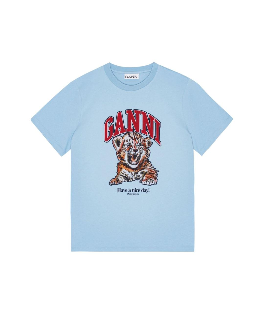 GANNI Голубая хлопковая футболка, фото 1