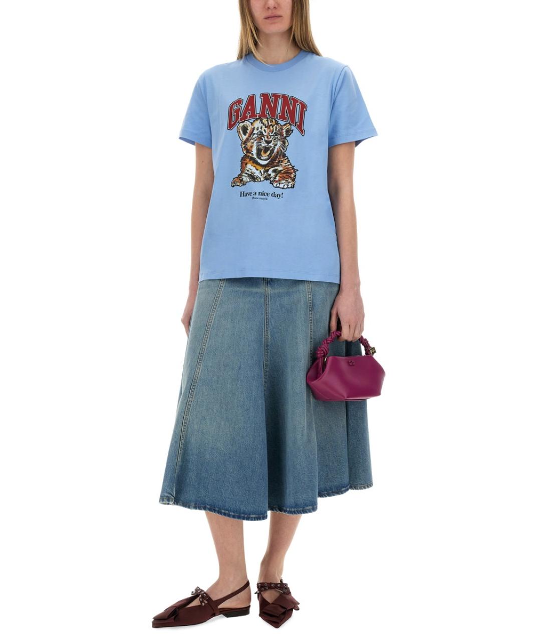GANNI Голубая хлопковая футболка, фото 3