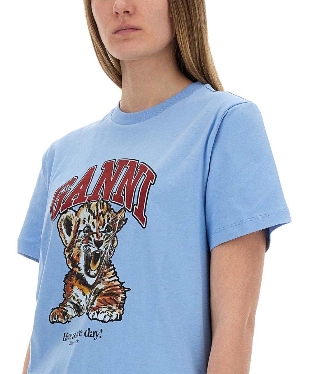 GANNI Голубая хлопковая футболка, фото 5