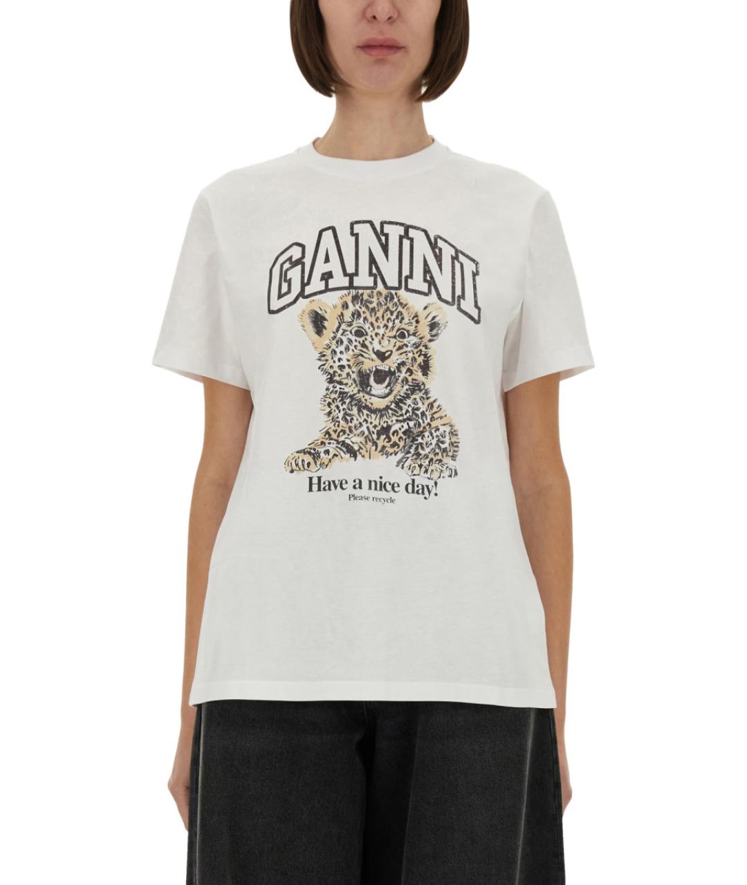 GANNI Белая хлопковая футболка, фото 2