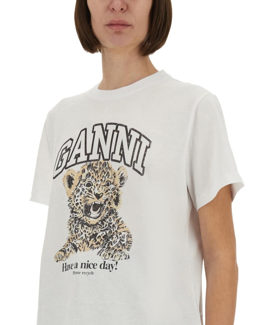 GANNI Белая хлопковая футболка, фото 5