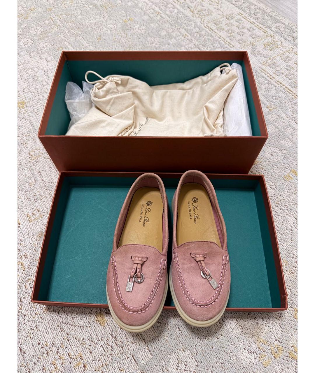 LORO PIANA Розовые замшевые лоферы и мокасины, фото 3
