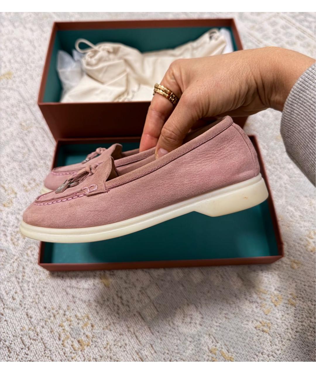 LORO PIANA Розовые замшевые лоферы и мокасины, фото 5
