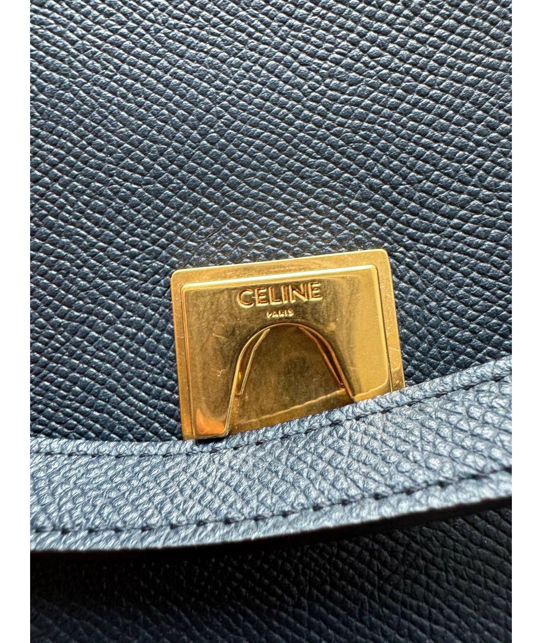 CELINE Темно-синяя кожаная сумка с короткими ручками, фото 6