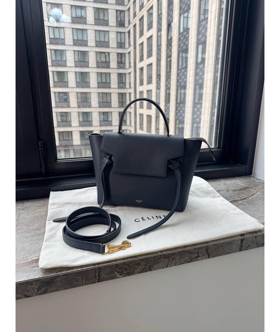 CELINE Темно-синяя кожаная сумка с короткими ручками, фото 2