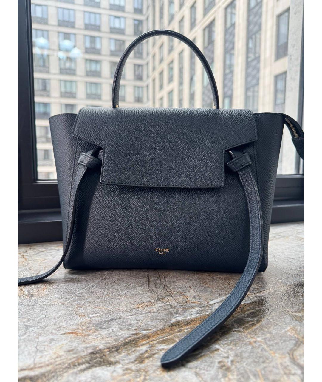 CELINE Темно-синяя кожаная сумка с короткими ручками, фото 9