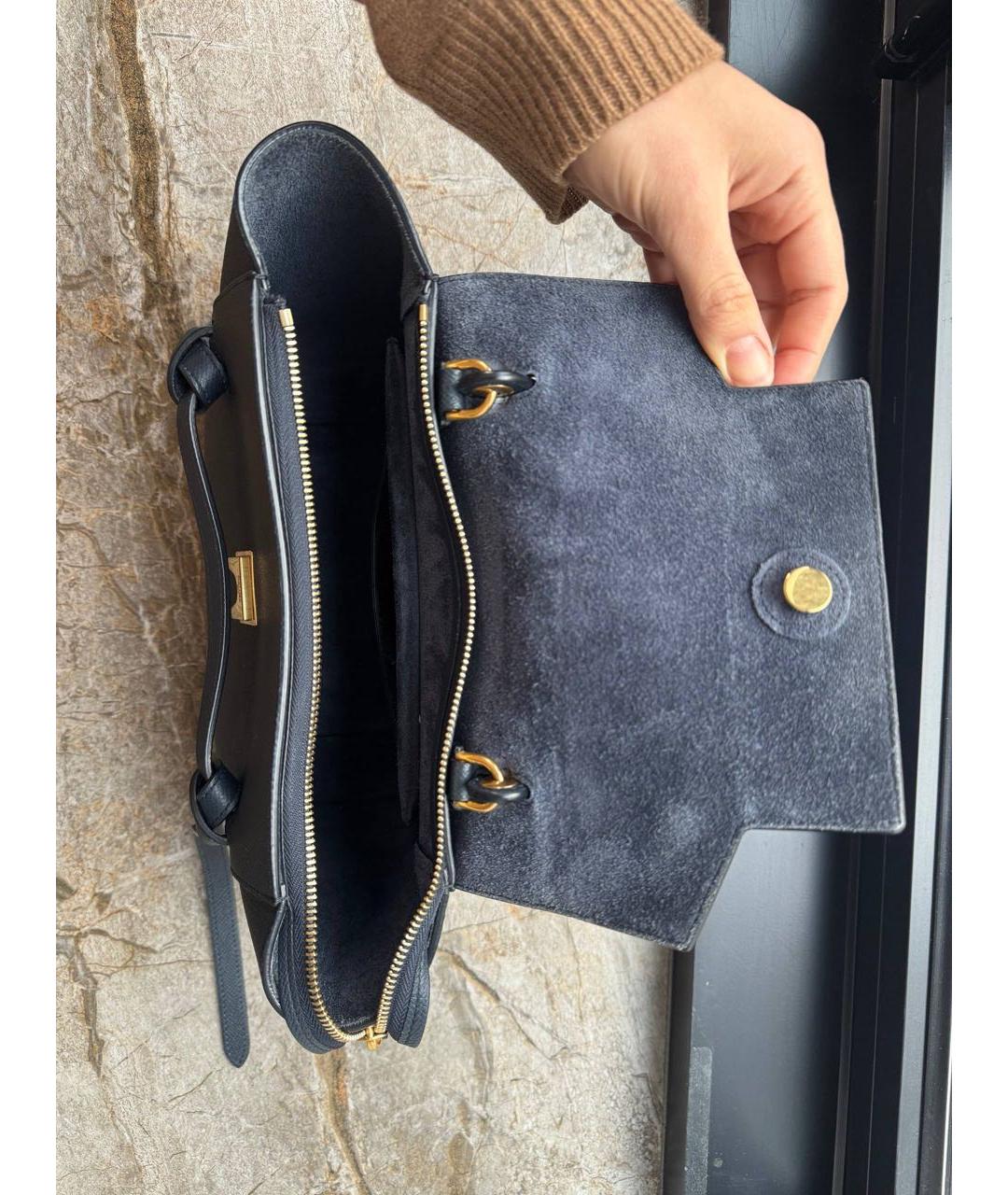 CELINE Темно-синяя кожаная сумка с короткими ручками, фото 4