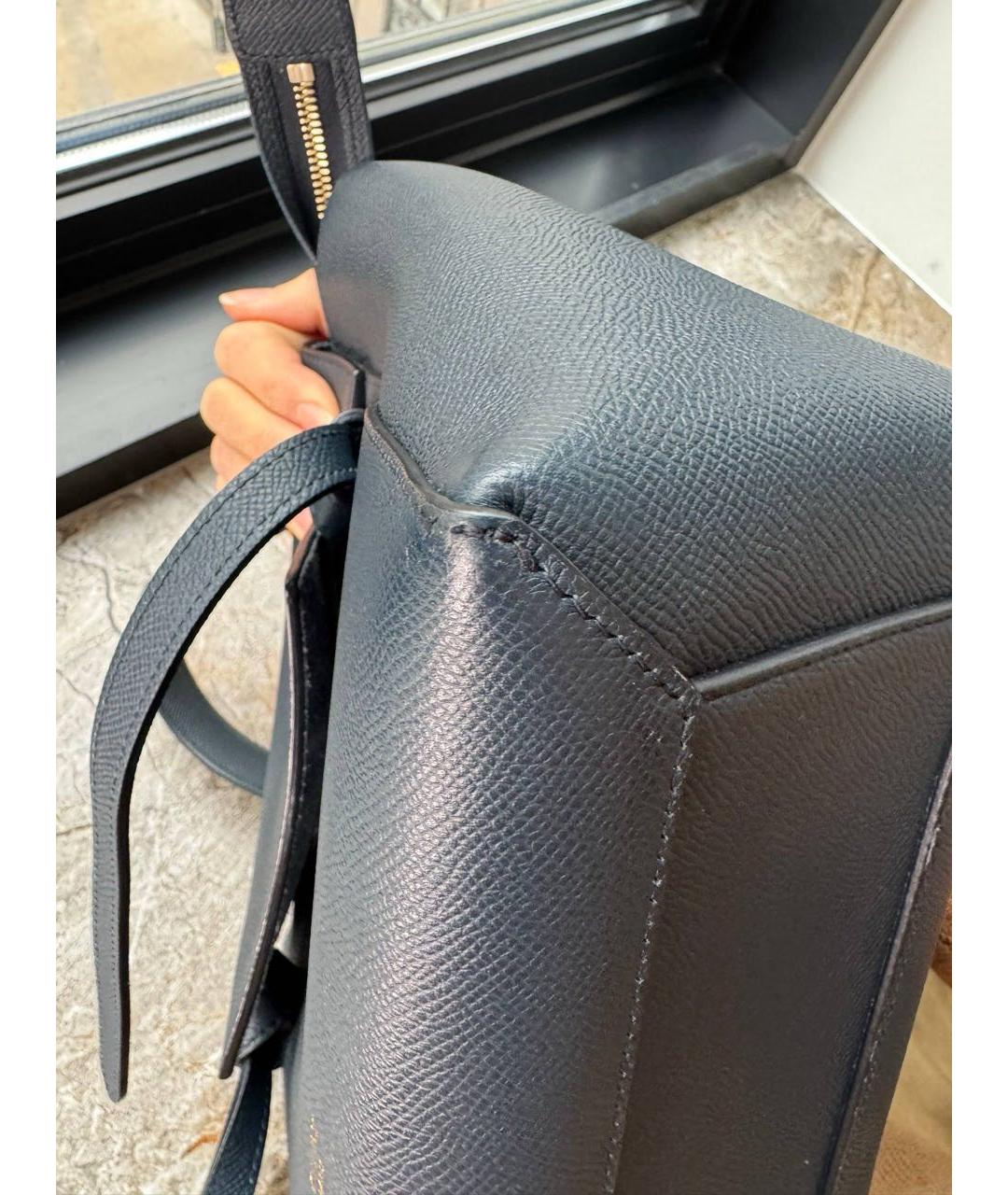 CELINE Темно-синяя кожаная сумка с короткими ручками, фото 7