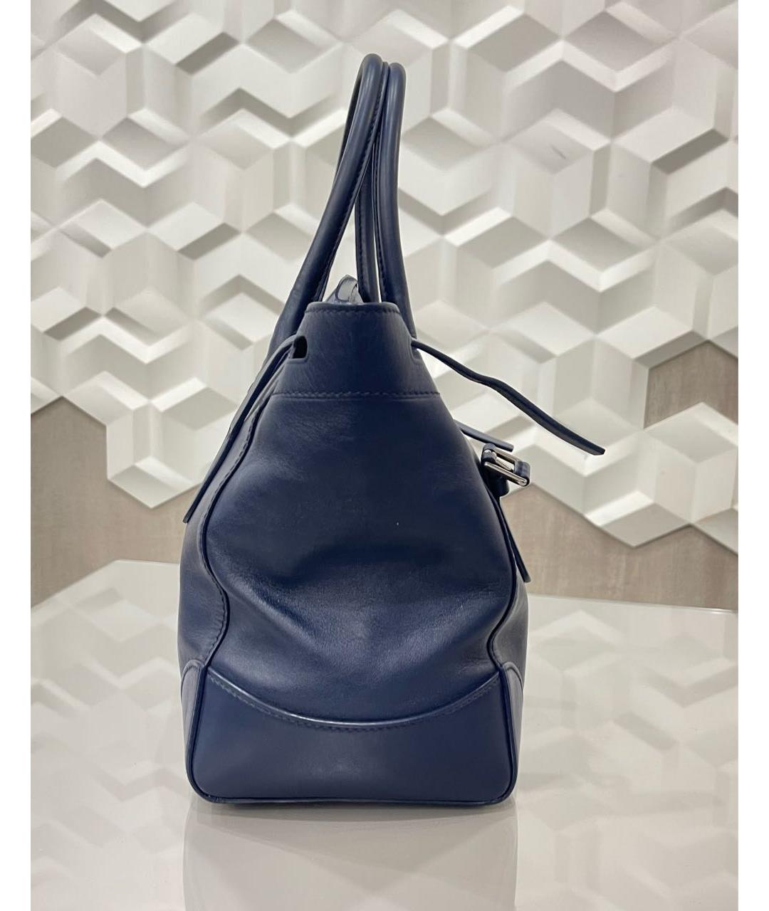 RALPH LAUREN Темно-синяя кожаная сумка с короткими ручками, фото 3