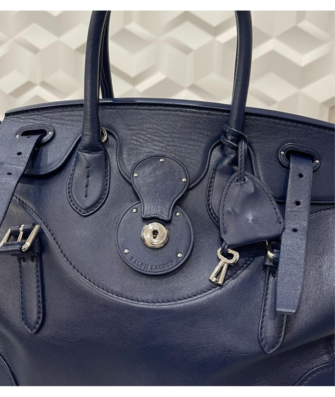 RALPH LAUREN Темно-синяя кожаная сумка с короткими ручками, фото 4