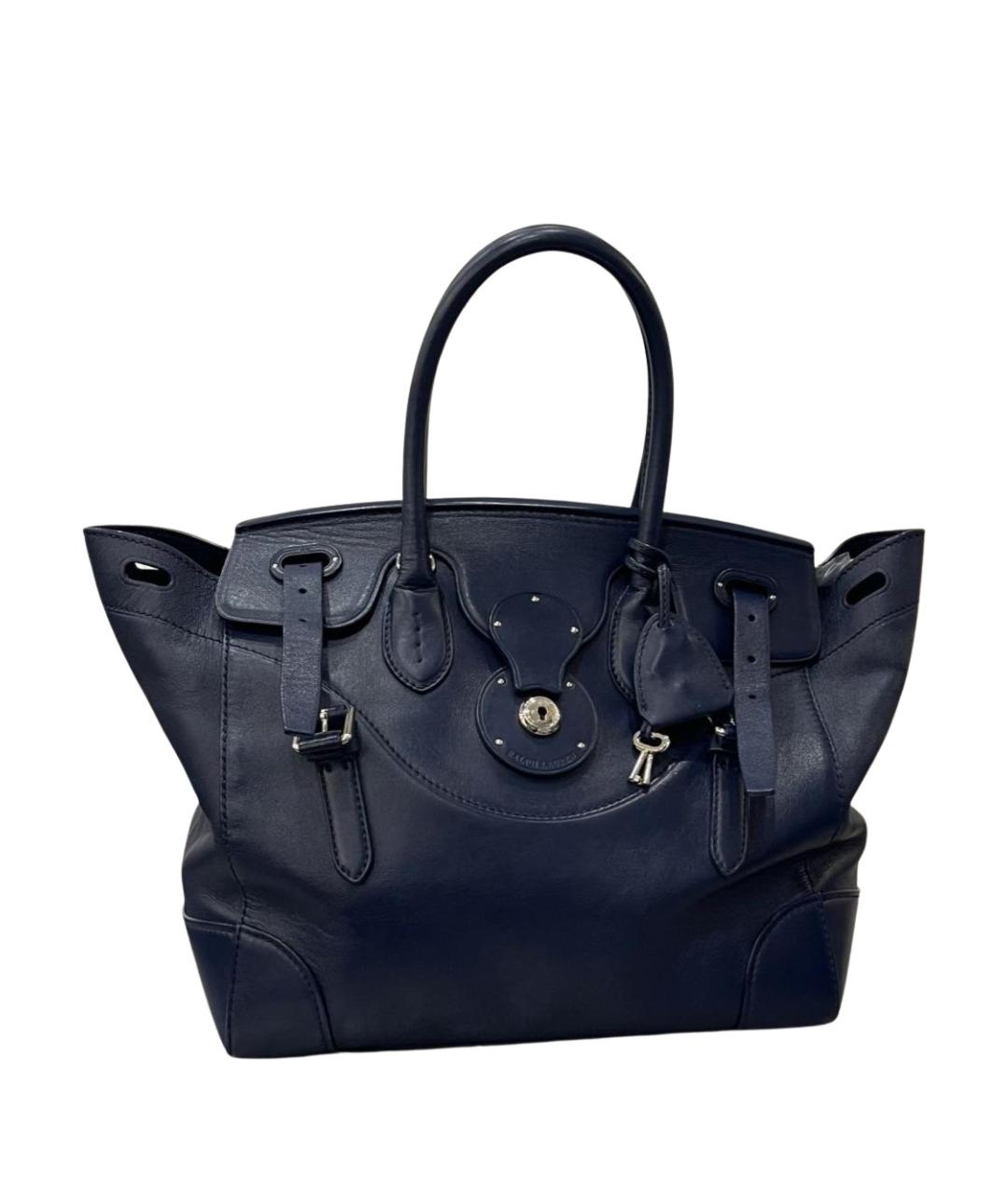 RALPH LAUREN Темно-синяя кожаная сумка с короткими ручками, фото 1