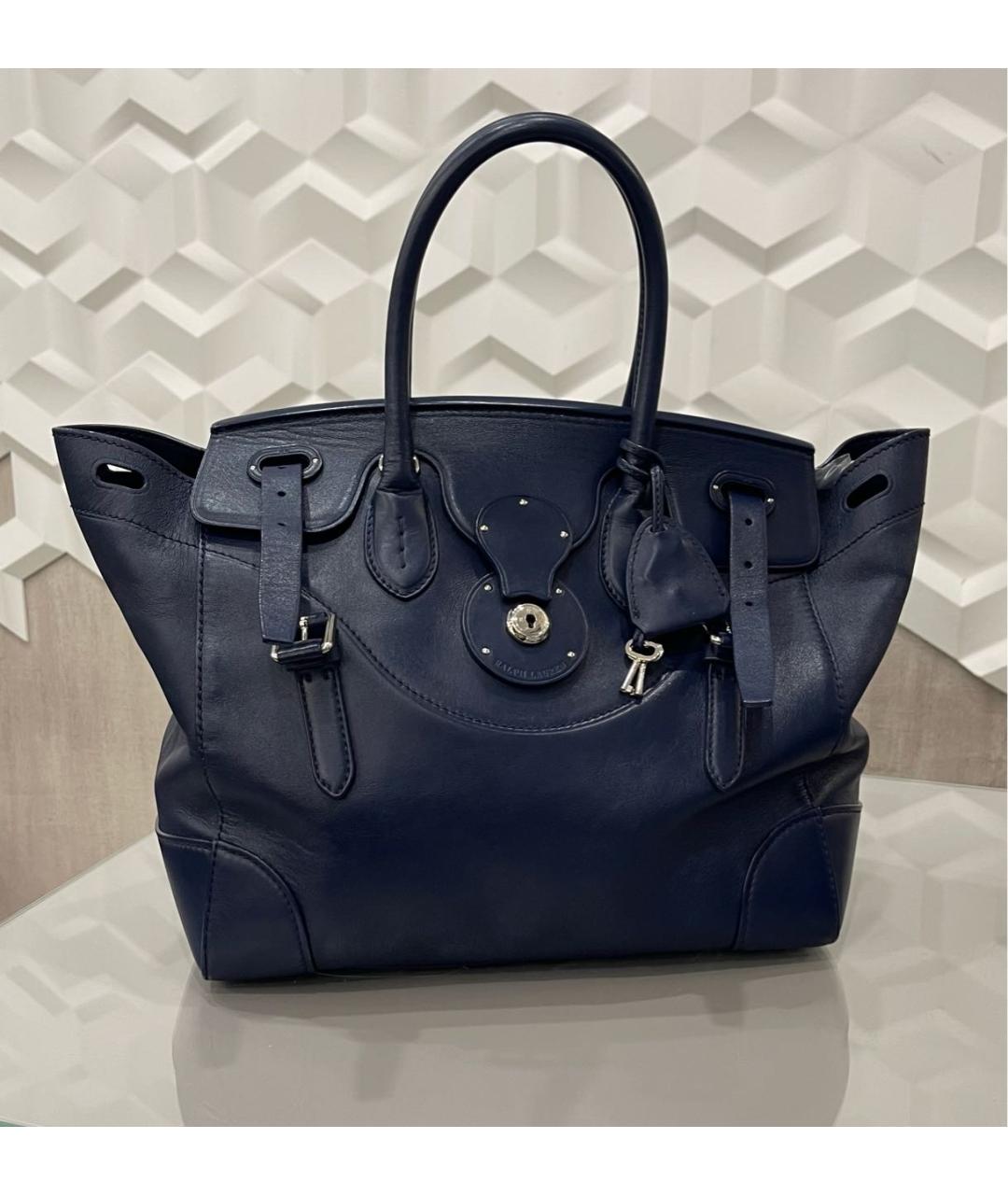 RALPH LAUREN Темно-синяя кожаная сумка с короткими ручками, фото 7