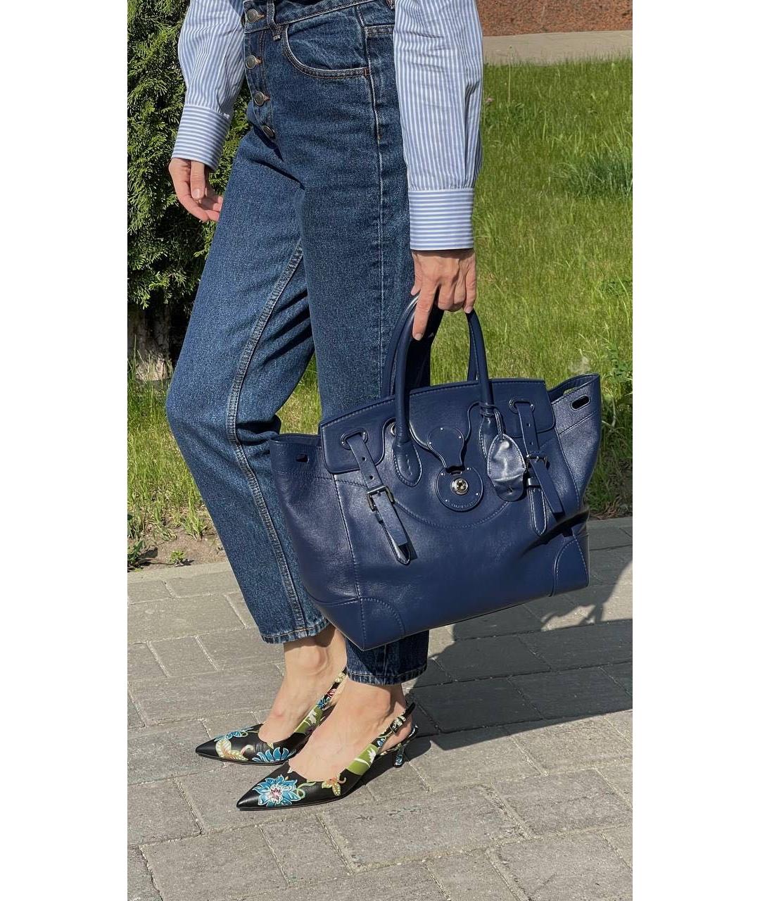 RALPH LAUREN Темно-синяя кожаная сумка с короткими ручками, фото 5