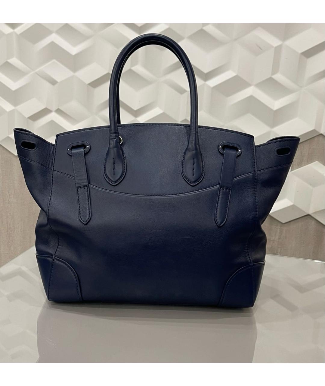 RALPH LAUREN Темно-синяя кожаная сумка с короткими ручками, фото 2