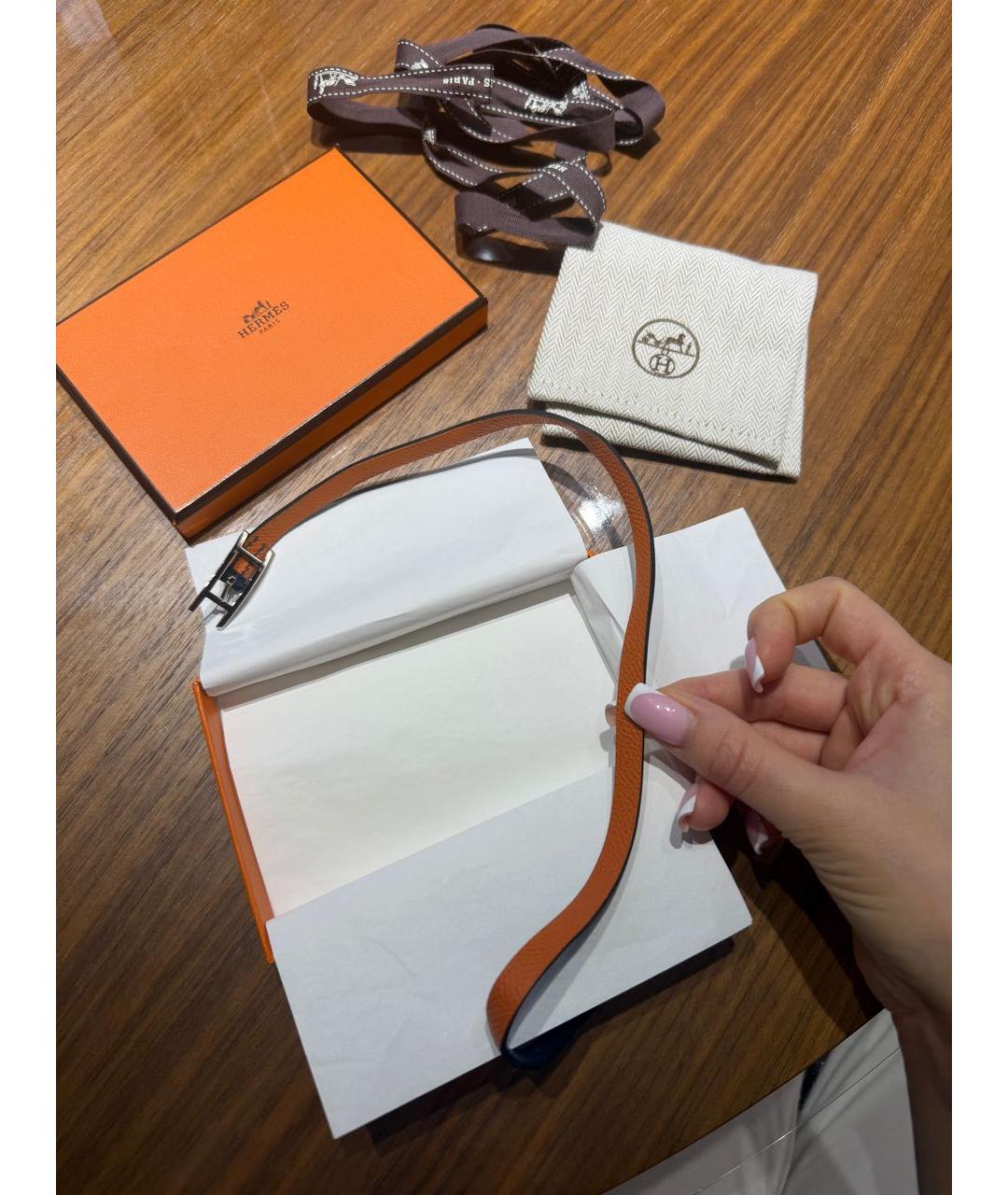 HERMES Оранжевый кожаный браслет, фото 5