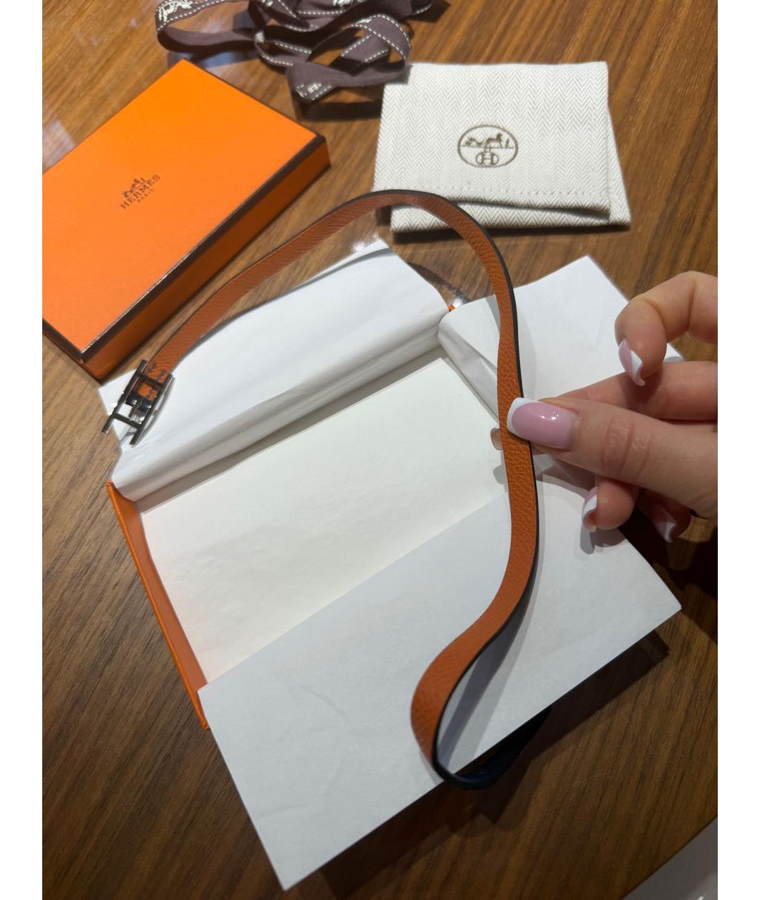 HERMES Оранжевый кожаный браслет, фото 2