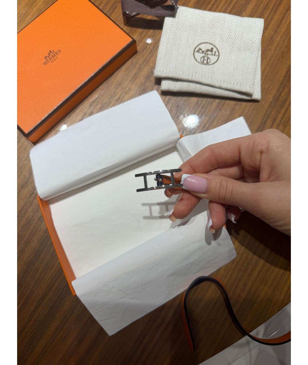 HERMES Оранжевый кожаный браслет, фото 3