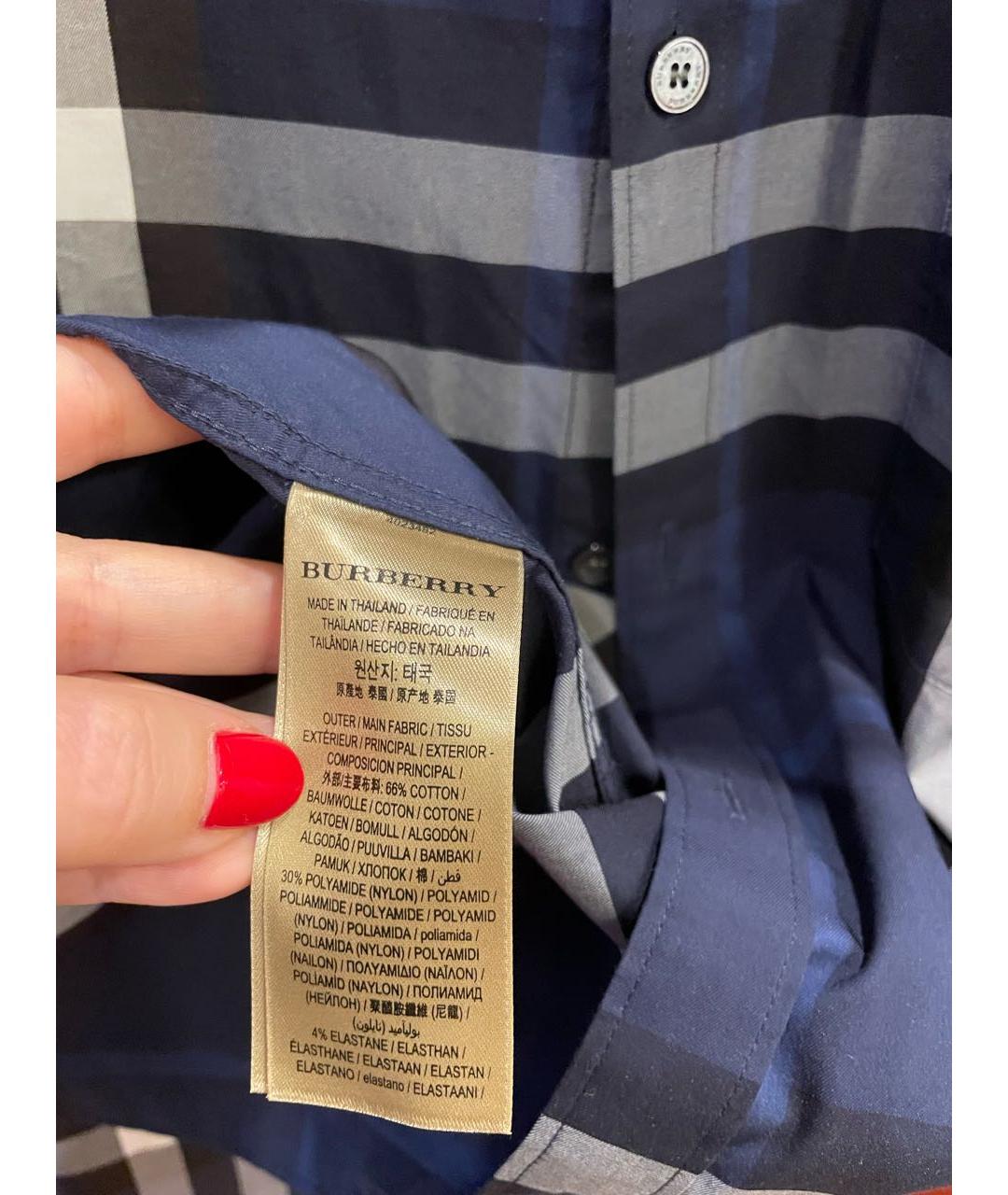 BURBERRY Темно-синяя хлопковая кэжуал рубашка, фото 5