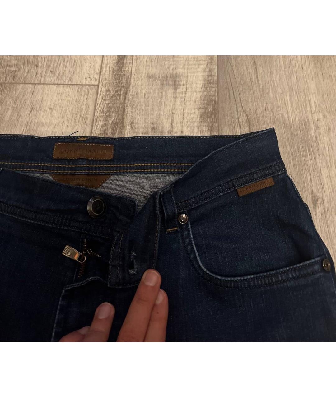 CORNELIANI Темно-синие хлопко-эластановые прямые джинсы, фото 5