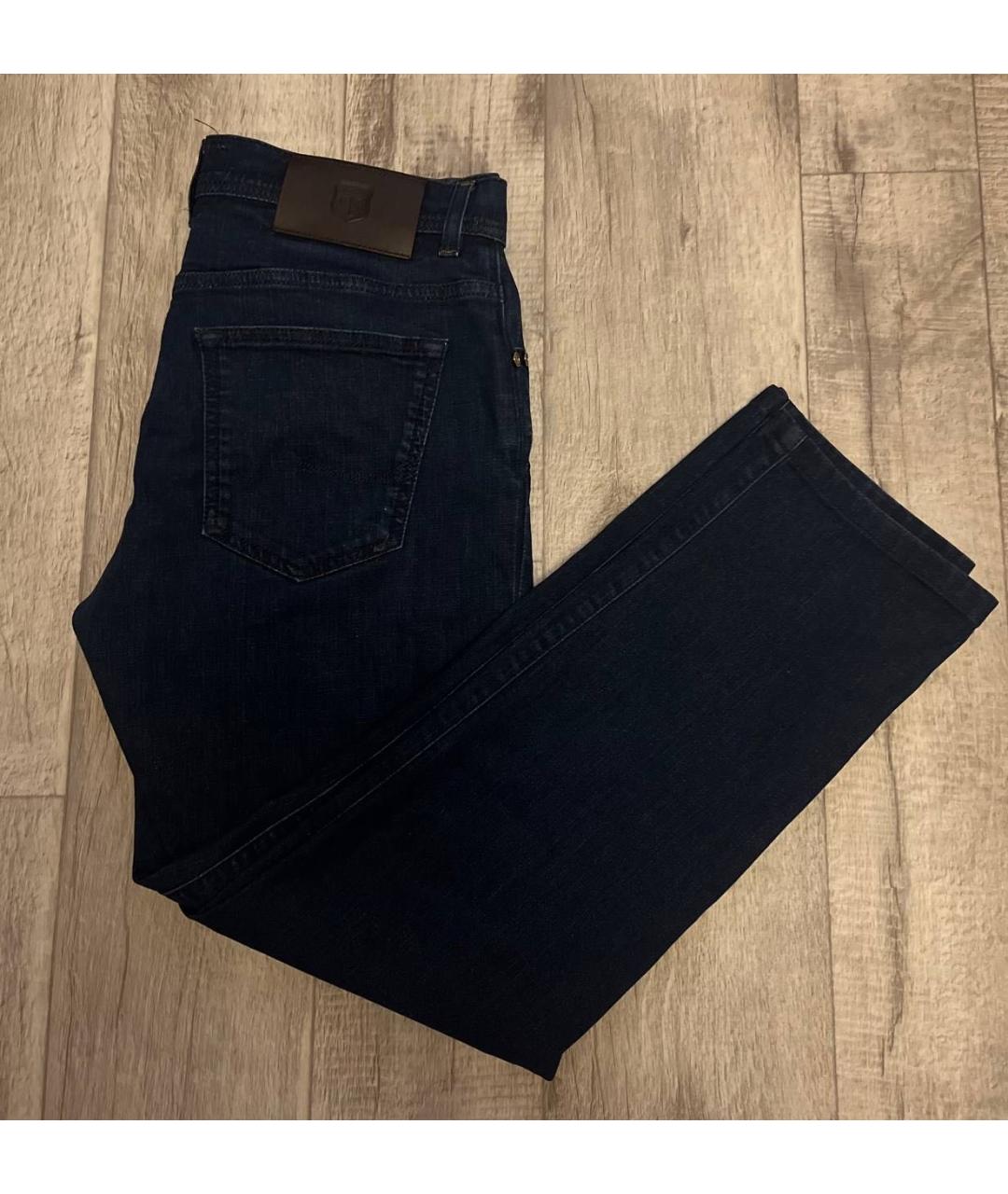 CORNELIANI Темно-синие хлопко-эластановые прямые джинсы, фото 3