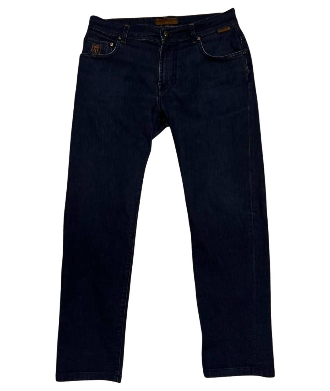 CORNELIANI Темно-синие хлопко-эластановые прямые джинсы, фото 1