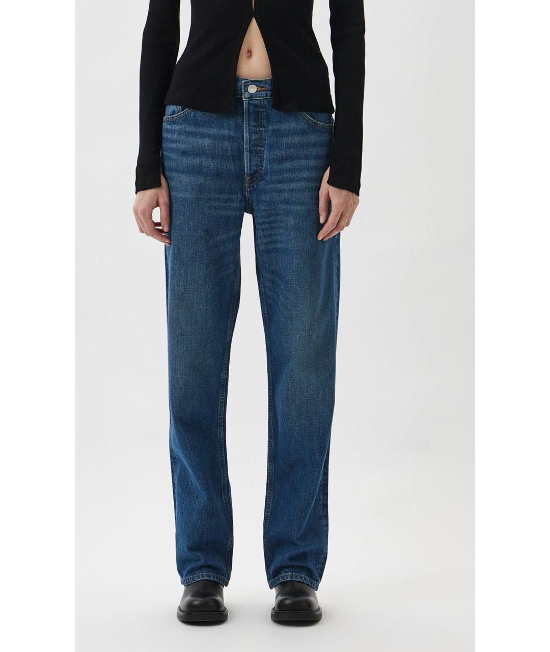 Re done Синие хлопковые прямые джинсы, фото 5