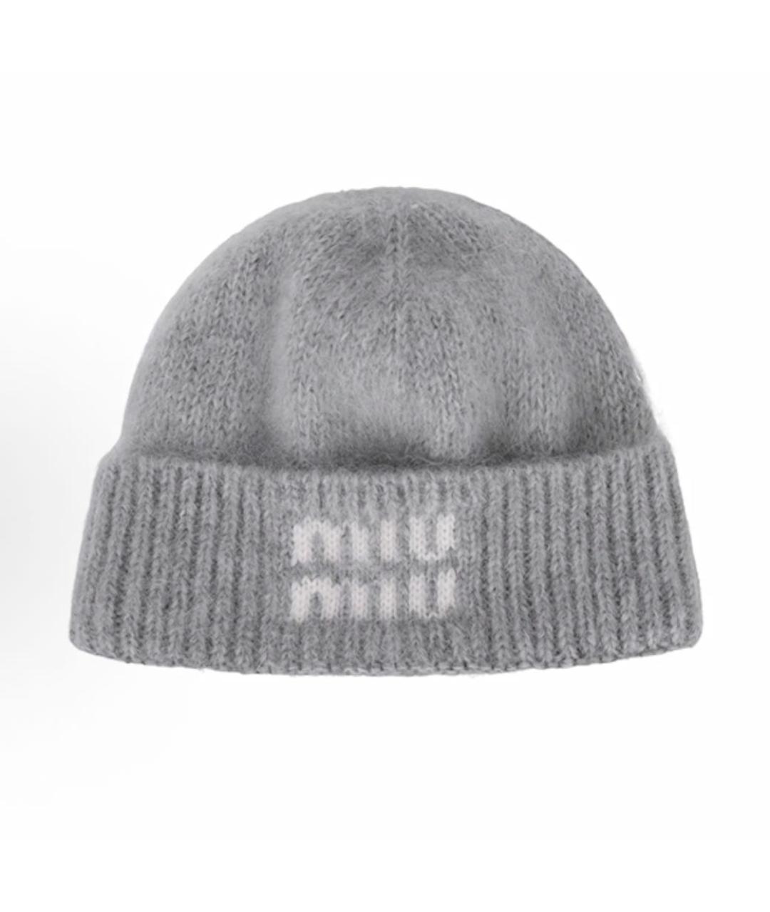 MIU MIU Серая шерстяная шапка, фото 5