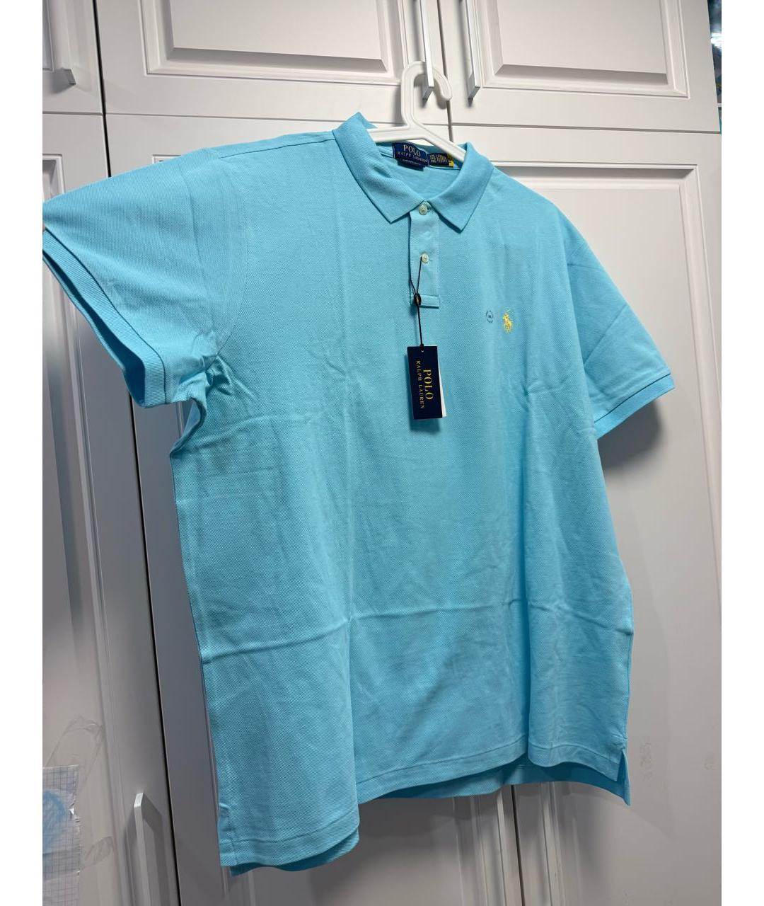 POLO RALPH LAUREN Голубое хлопковое поло с коротким рукавом, фото 9