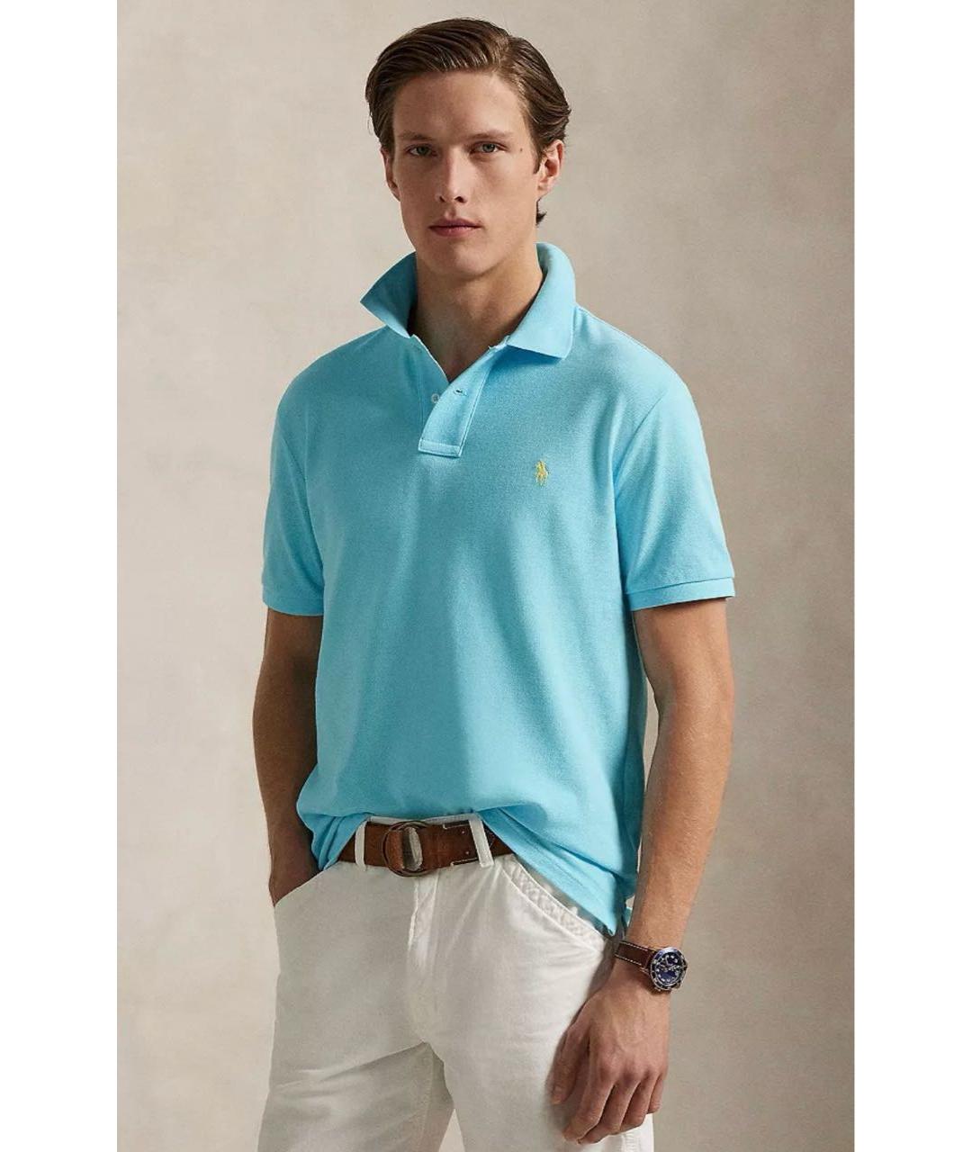 POLO RALPH LAUREN Голубое хлопковое поло с коротким рукавом, фото 8