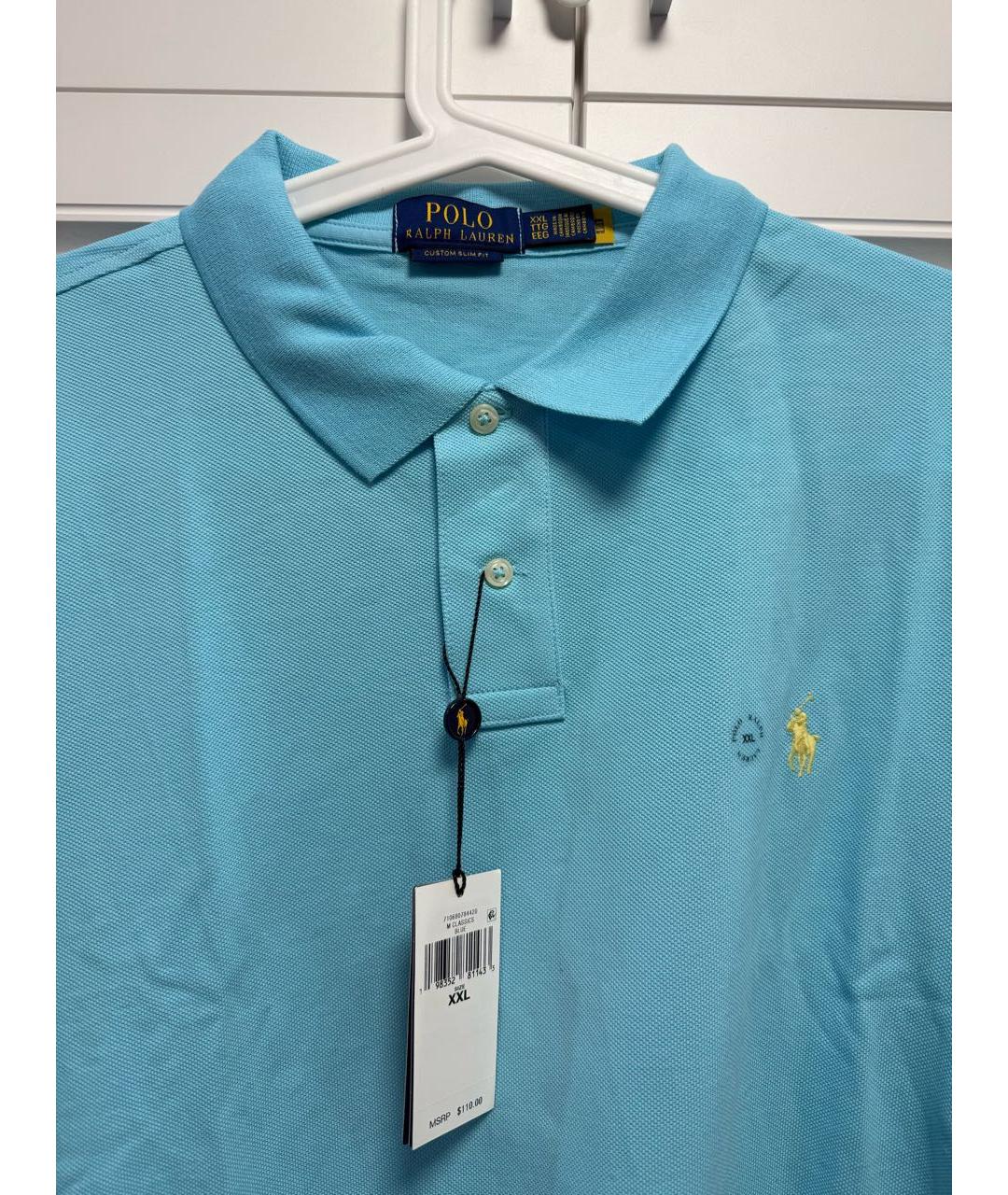 POLO RALPH LAUREN Голубое хлопковое поло с коротким рукавом, фото 3