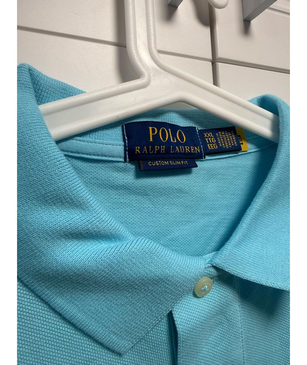 POLO RALPH LAUREN Голубое хлопковое поло с коротким рукавом, фото 4