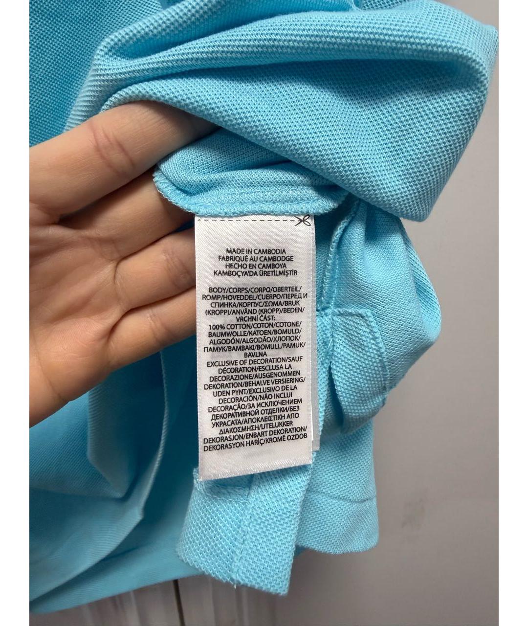 POLO RALPH LAUREN Голубое хлопковое поло с коротким рукавом, фото 5