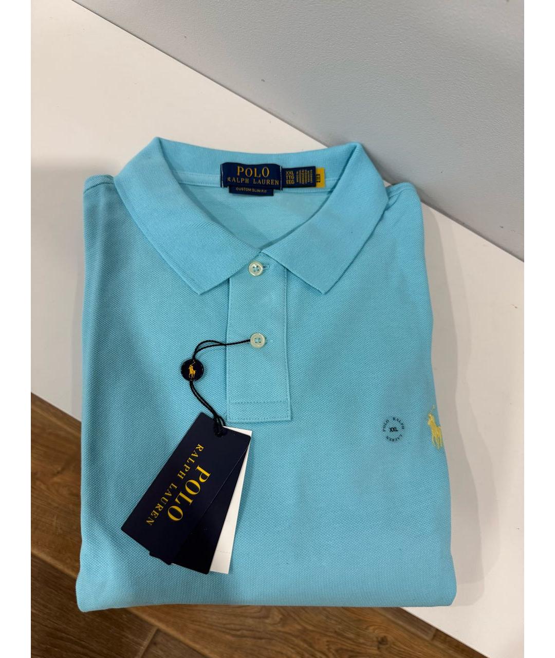 POLO RALPH LAUREN Голубое хлопковое поло с коротким рукавом, фото 7