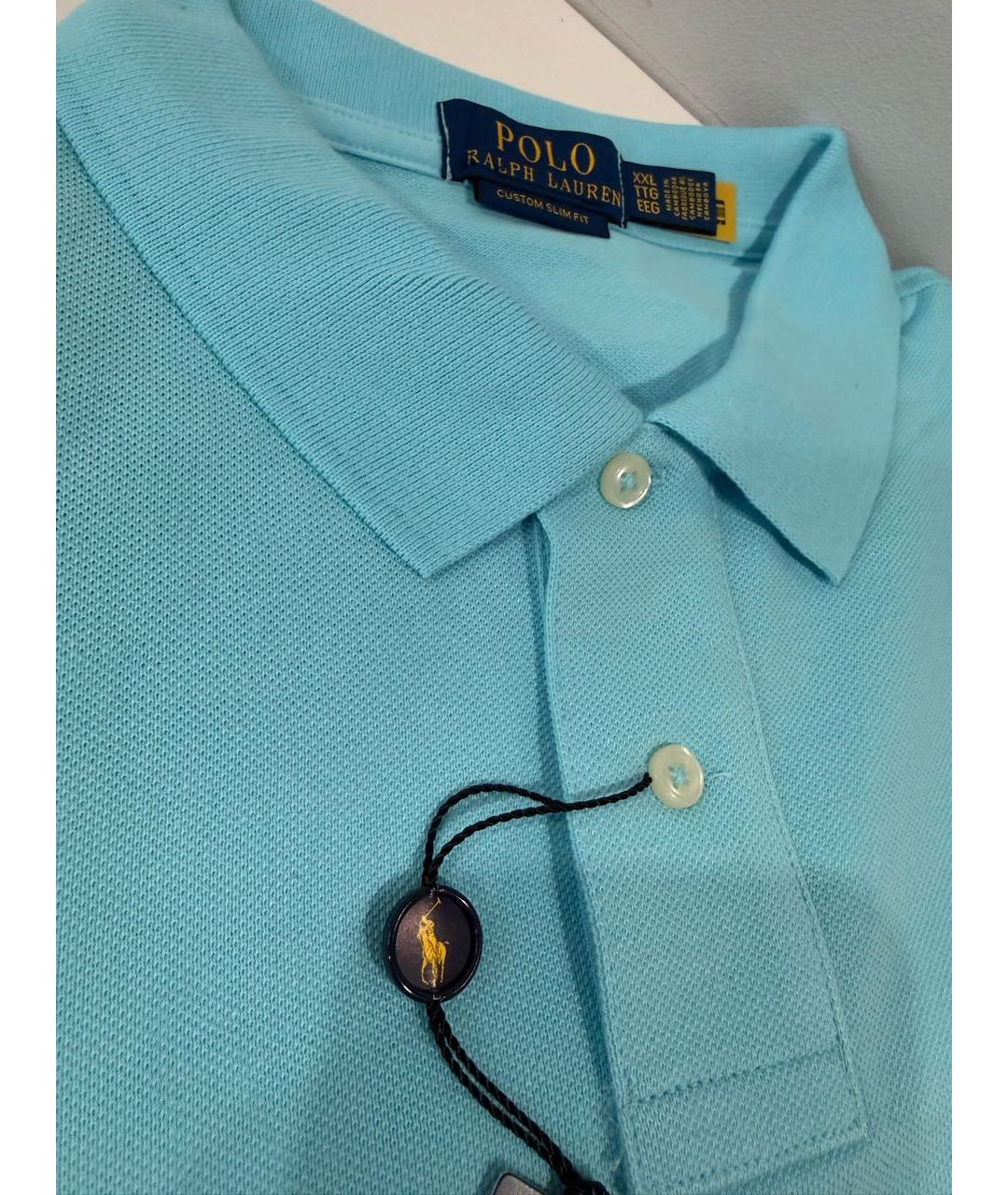 POLO RALPH LAUREN Голубое хлопковое поло с коротким рукавом, фото 6