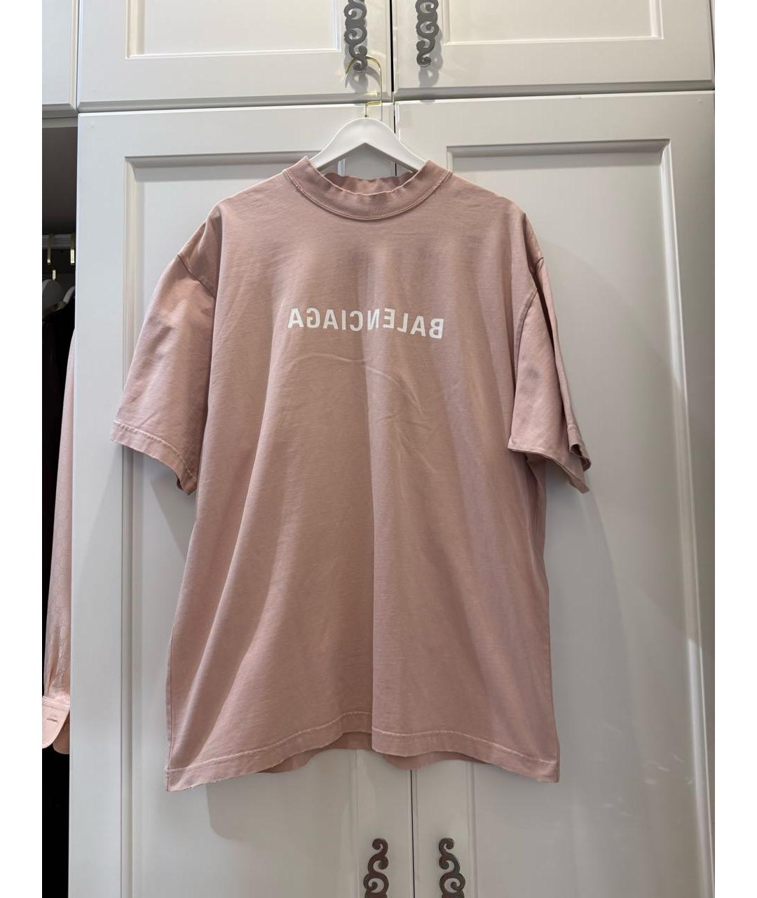 BALENCIAGA Розовая хлопковая футболка, фото 5