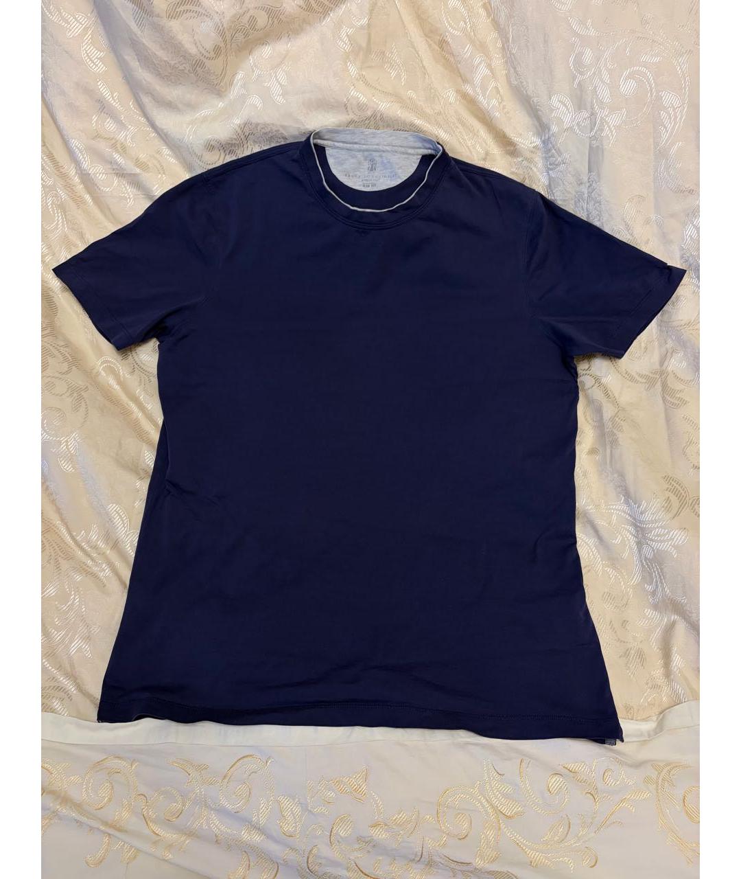 BRUNELLO CUCINELLI Темно-синяя хлопковая футболка, фото 4