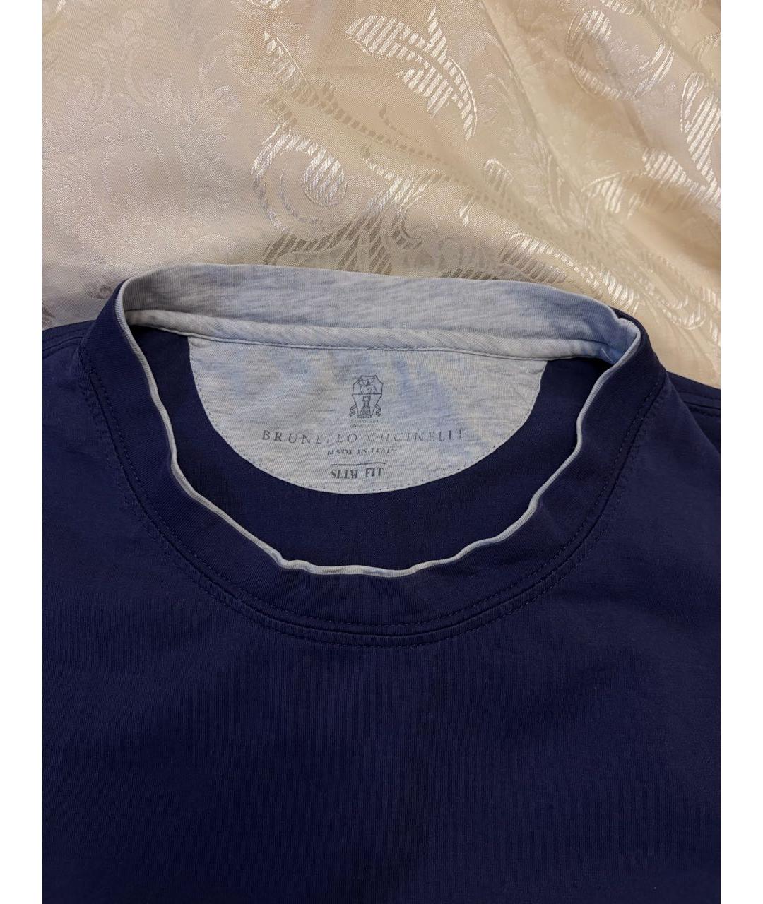 BRUNELLO CUCINELLI Темно-синяя хлопковая футболка, фото 2