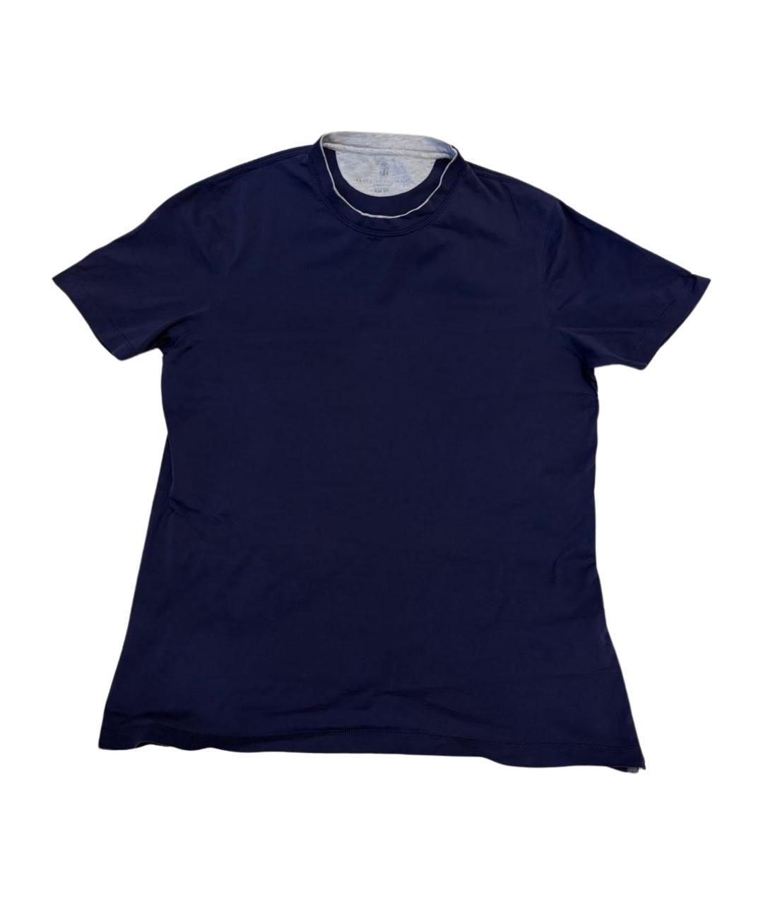 BRUNELLO CUCINELLI Темно-синяя хлопковая футболка, фото 1