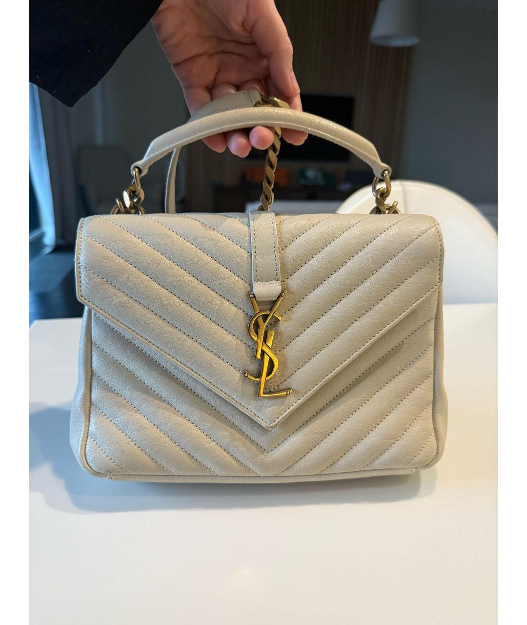 SAINT LAURENT Бежевая кожаная сумка через плечо, фото 5