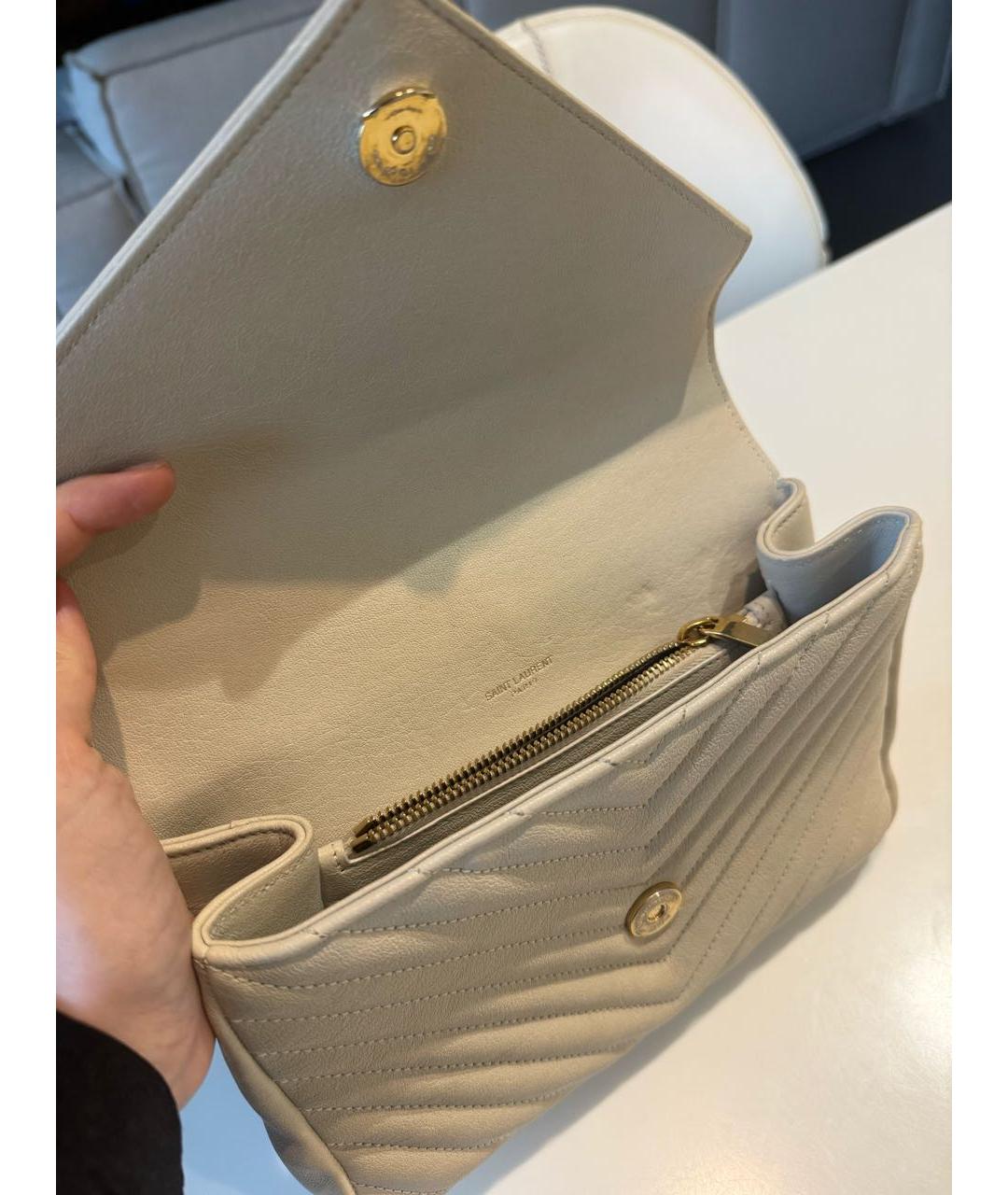 SAINT LAURENT Бежевая кожаная сумка через плечо, фото 4