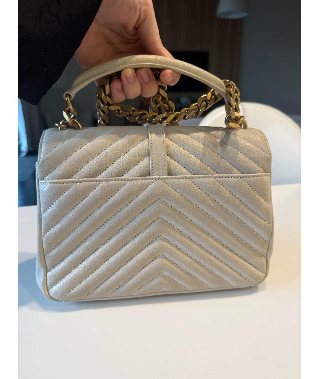 SAINT LAURENT Бежевая кожаная сумка через плечо, фото 3