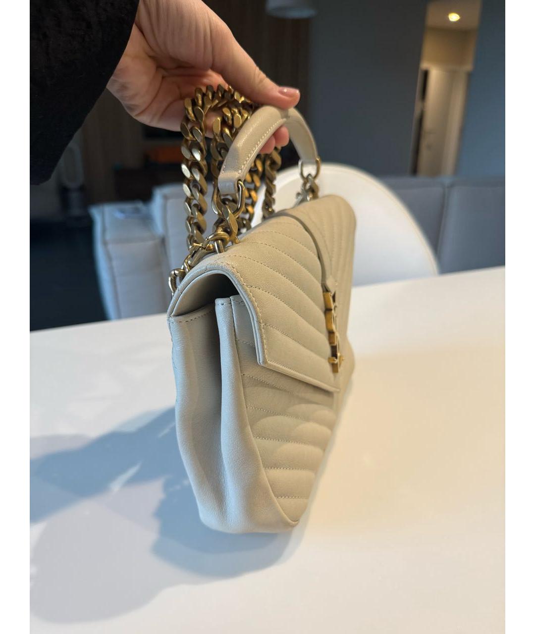 SAINT LAURENT Бежевая кожаная сумка через плечо, фото 2