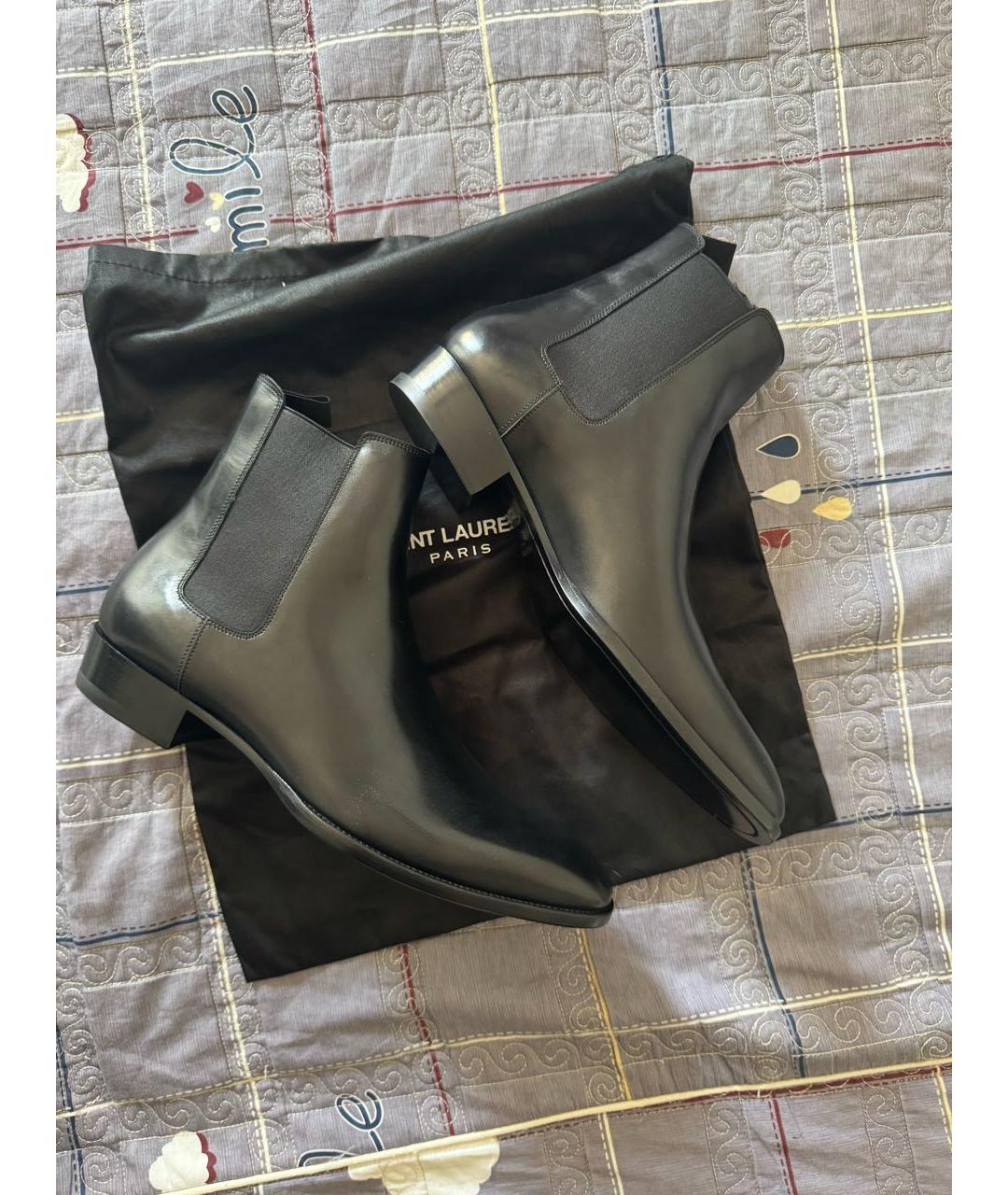 SAINT LAURENT Черные кожаные высокие ботинки, фото 7