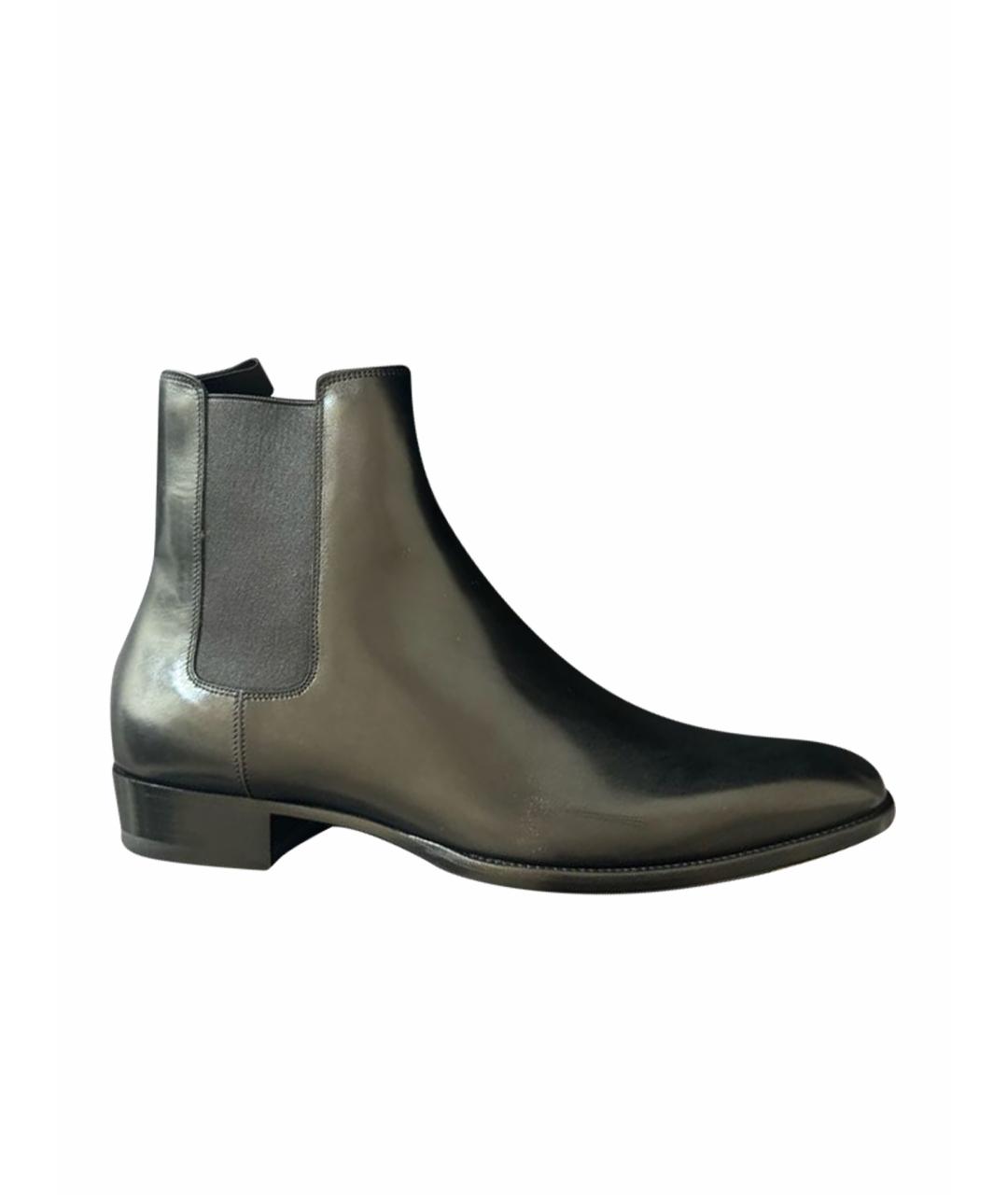 SAINT LAURENT Черные кожаные высокие ботинки, фото 1