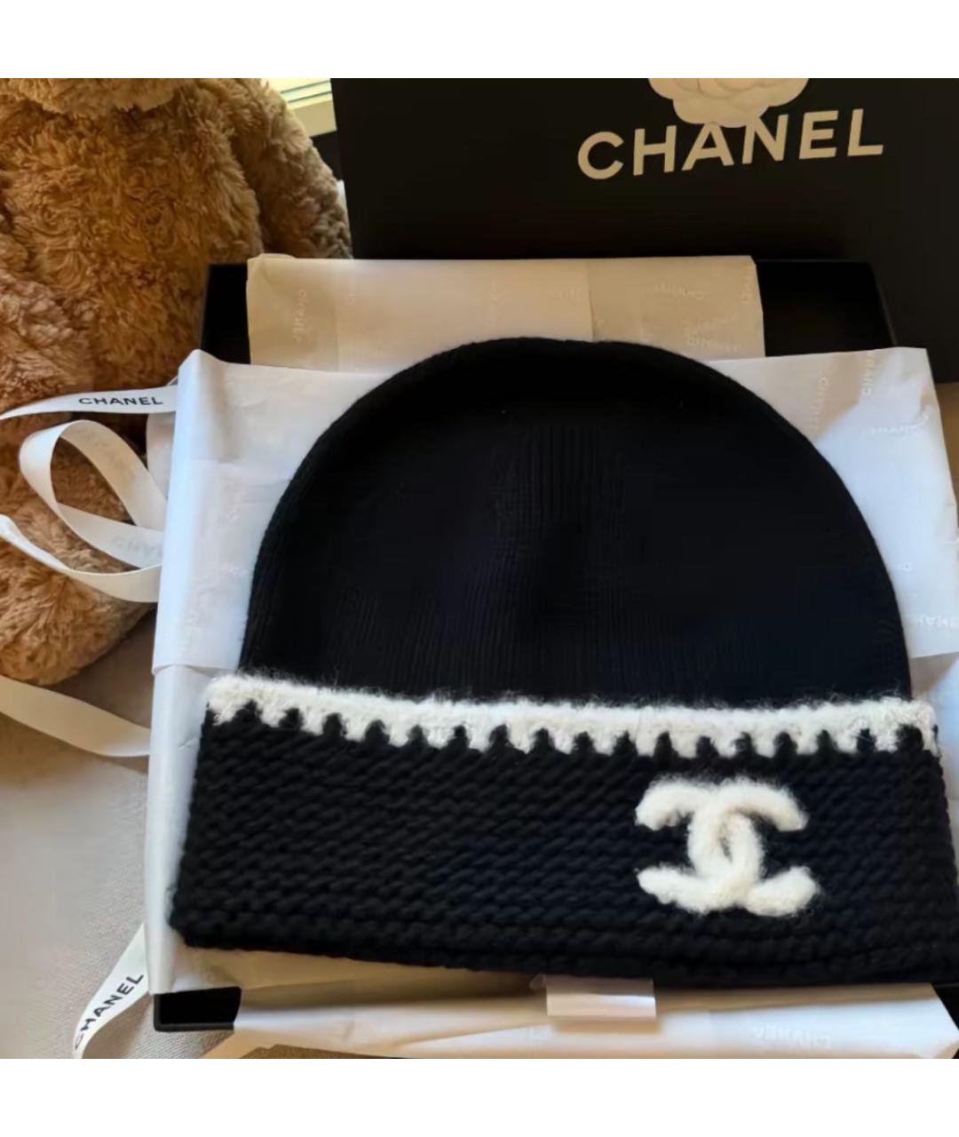 CHANEL Черная шерстяная шапка, фото 2
