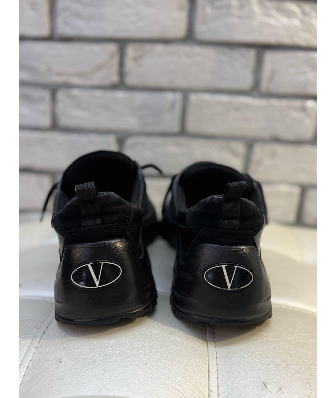 VALENTINO Черные кожаные низкие кроссовки / кеды, фото 4