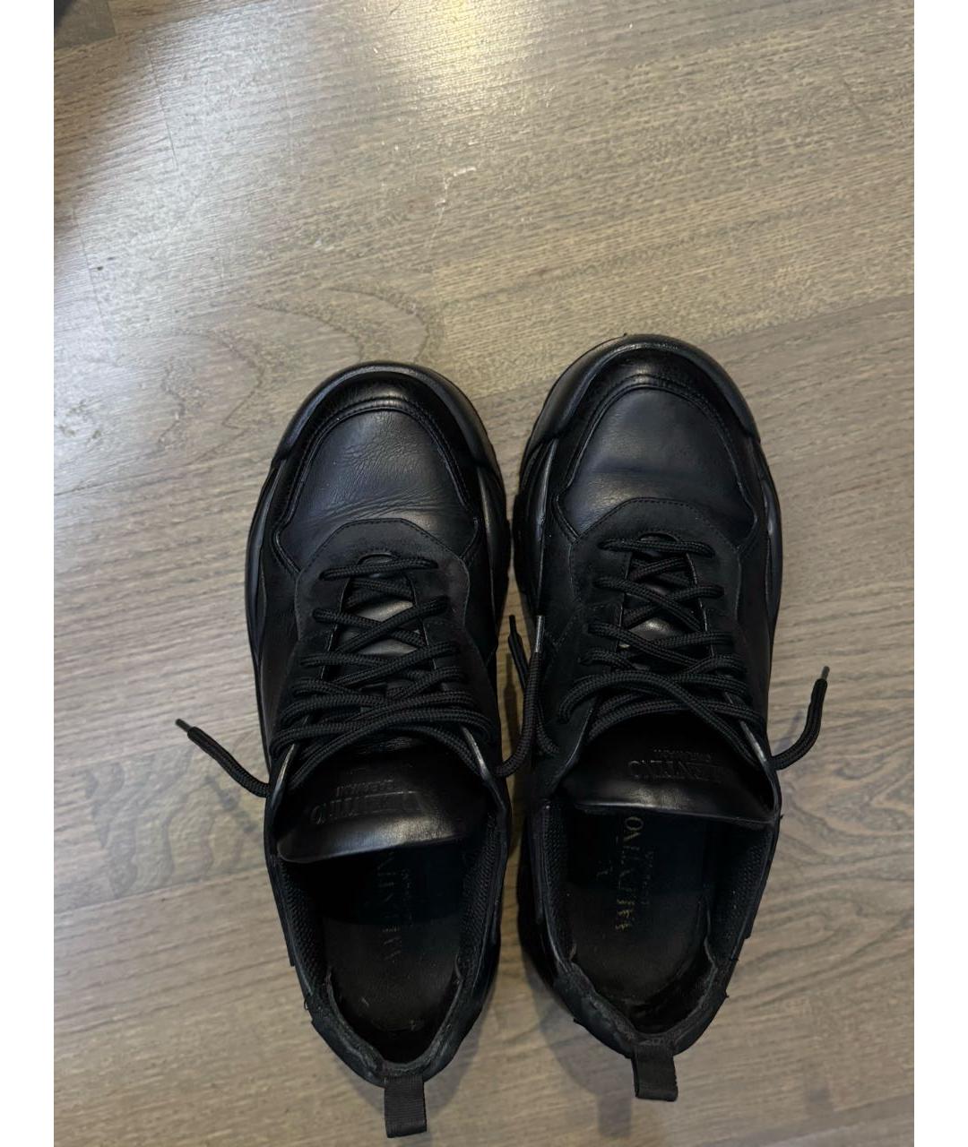 VALENTINO Черные кожаные низкие кроссовки / кеды, фото 3