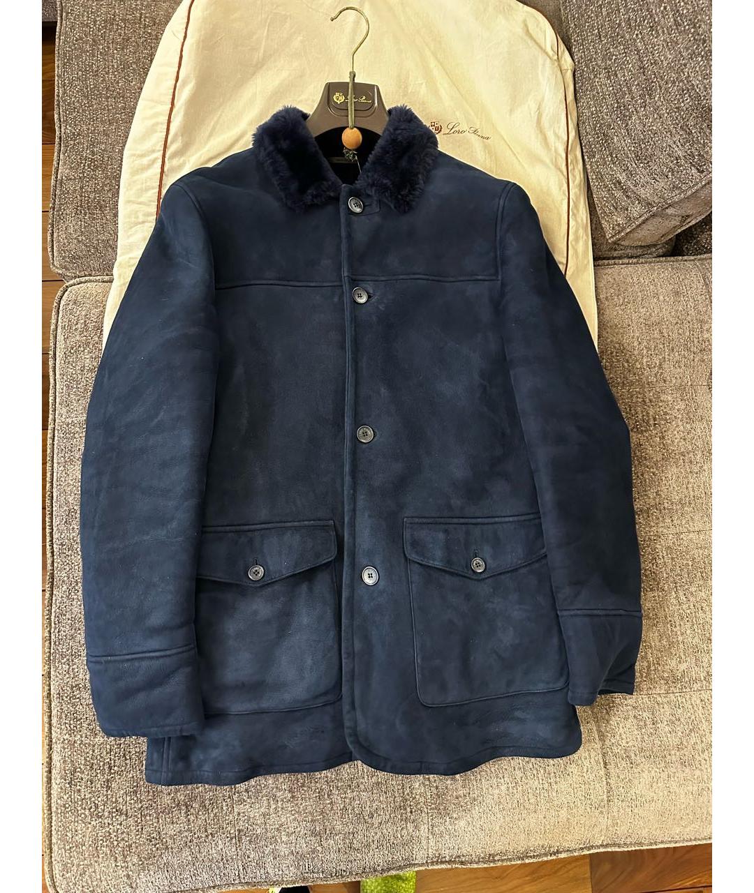 LORO PIANA Темно-синяя меховая дубленка/шуба, фото 8