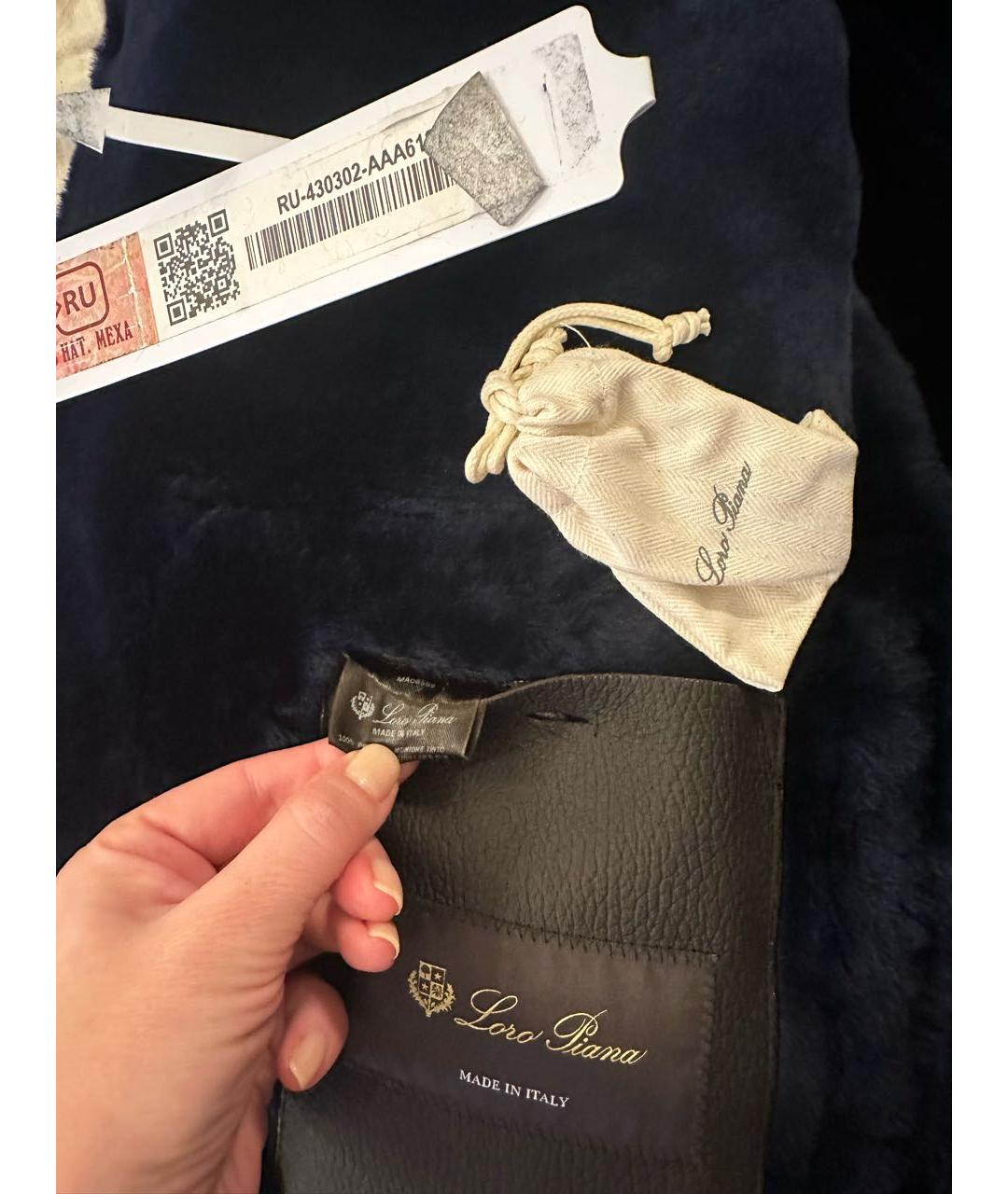 LORO PIANA Темно-синяя меховая дубленка/шуба, фото 4