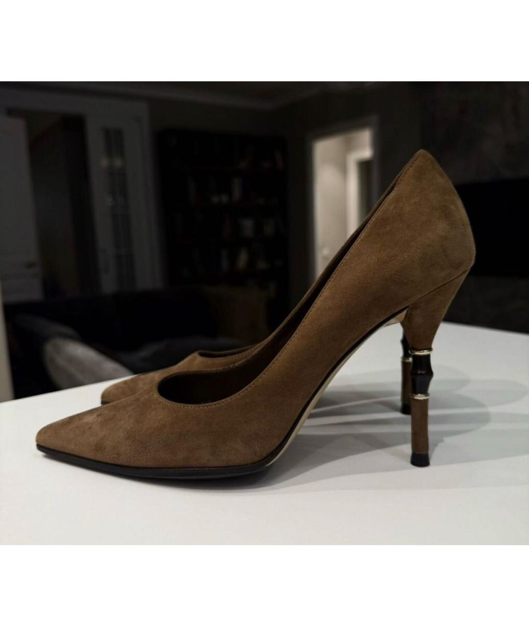 GUCCI Коричневые замшевые туфли, фото 5